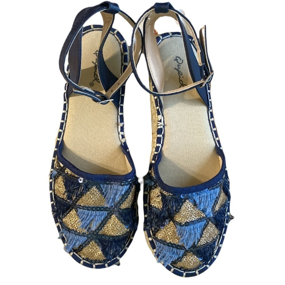 Qupid Sora fringe sequin espadrille blue flats 7 - Picture 4 of 12